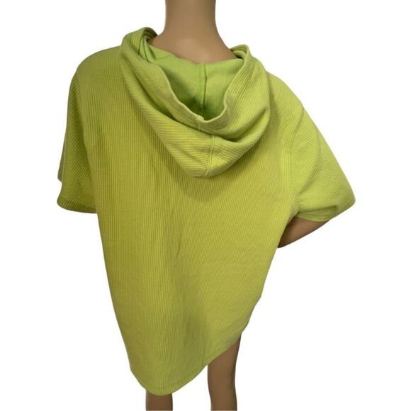 Essentials Lime Green Ribbed Hooded Quarter Zip Short Sleeve Shirt - Picture 3 of 4